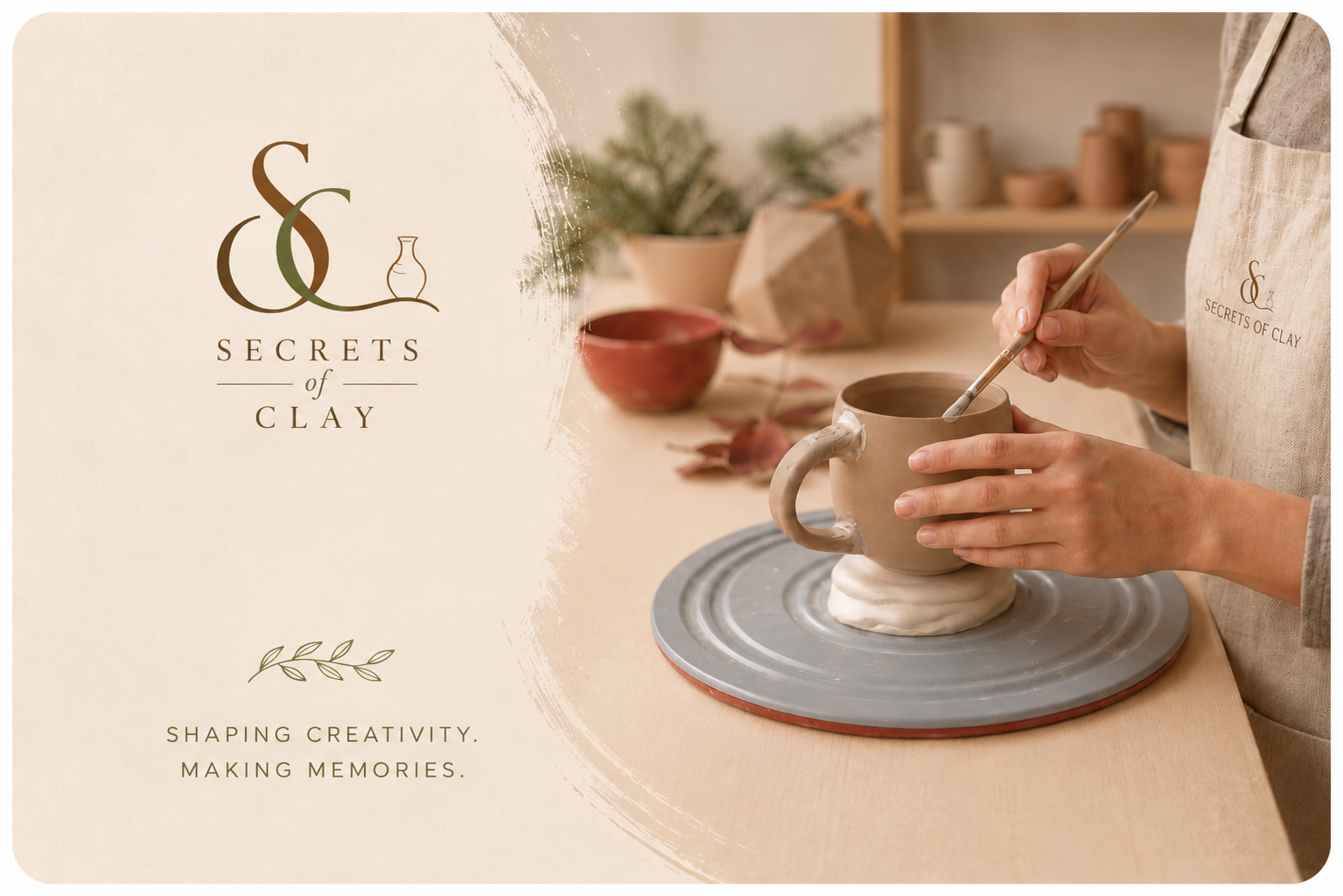 Secrets of Clay gift card and pottery pieces