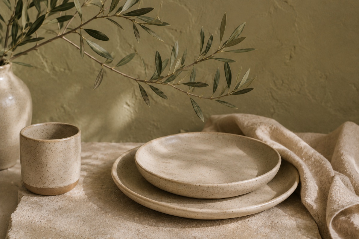 Speckled stoneware dinner and side plate set