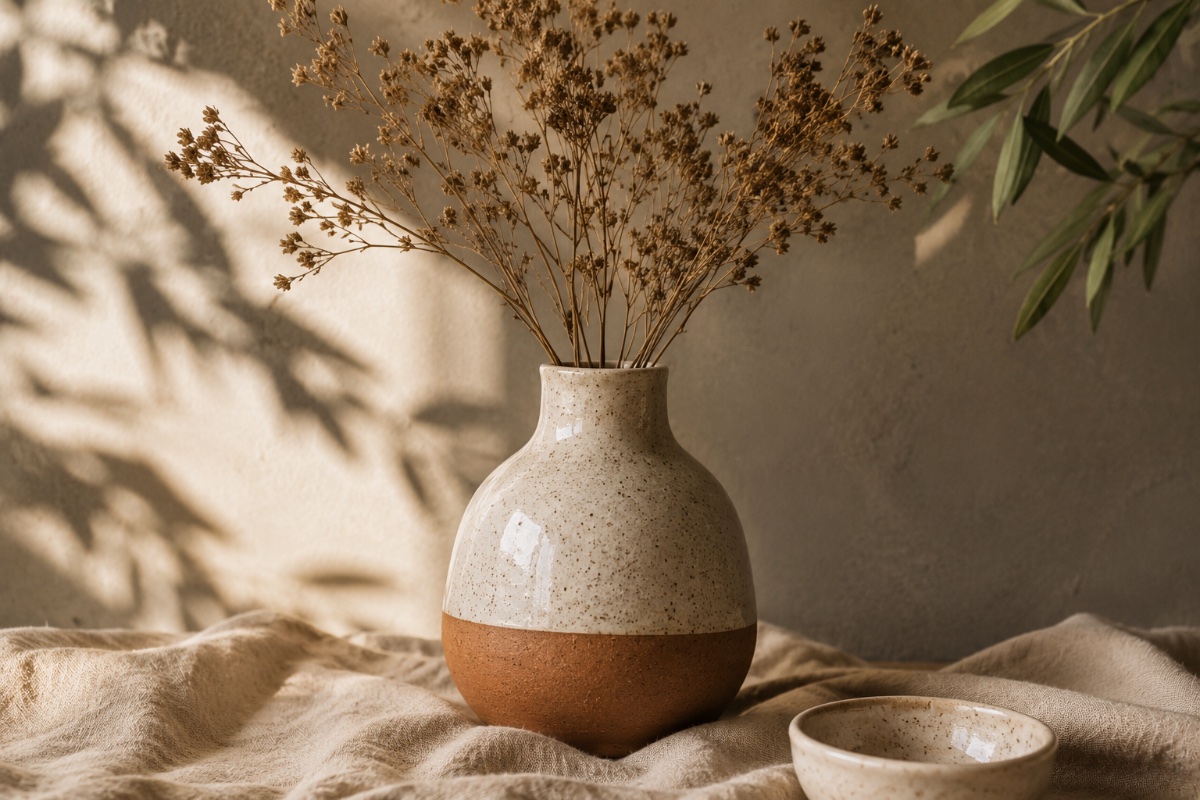Two-tone speckled stoneware vase